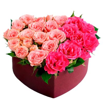Коробка сердце с розами «Розовый вихрь»